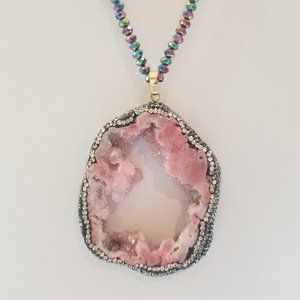 JK NY Pink Drusy Pendant Necklace, 30"